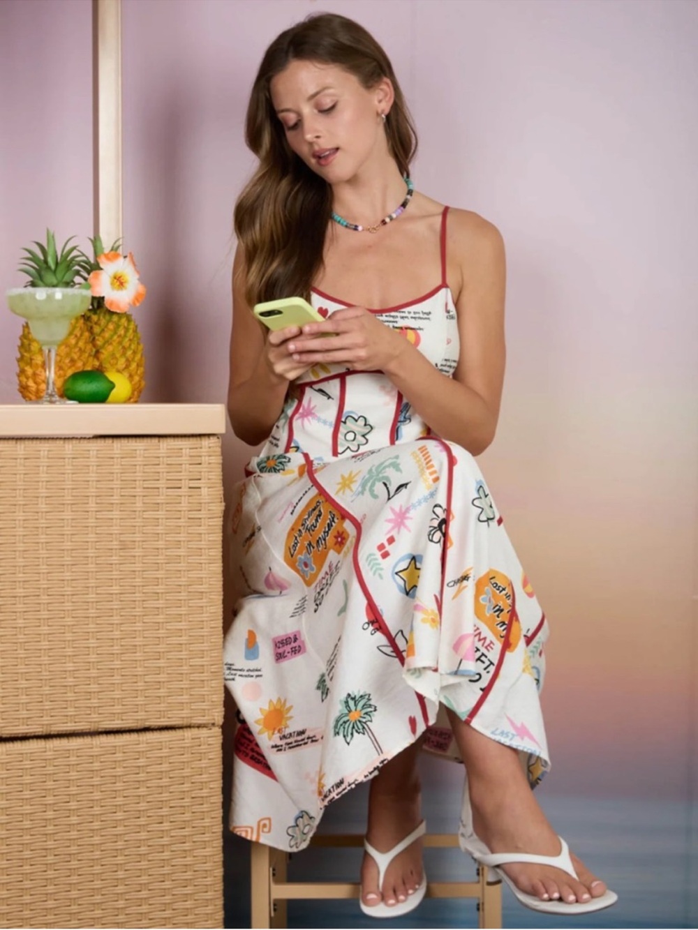 NWT Blu Pepper Last Vacation Midi Dress Cream Multi Print Small - Picture 2 of 5